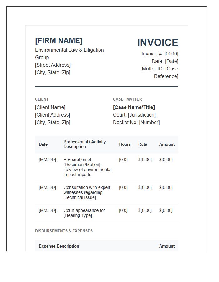 Environmental Litigation Firm Invoice Template