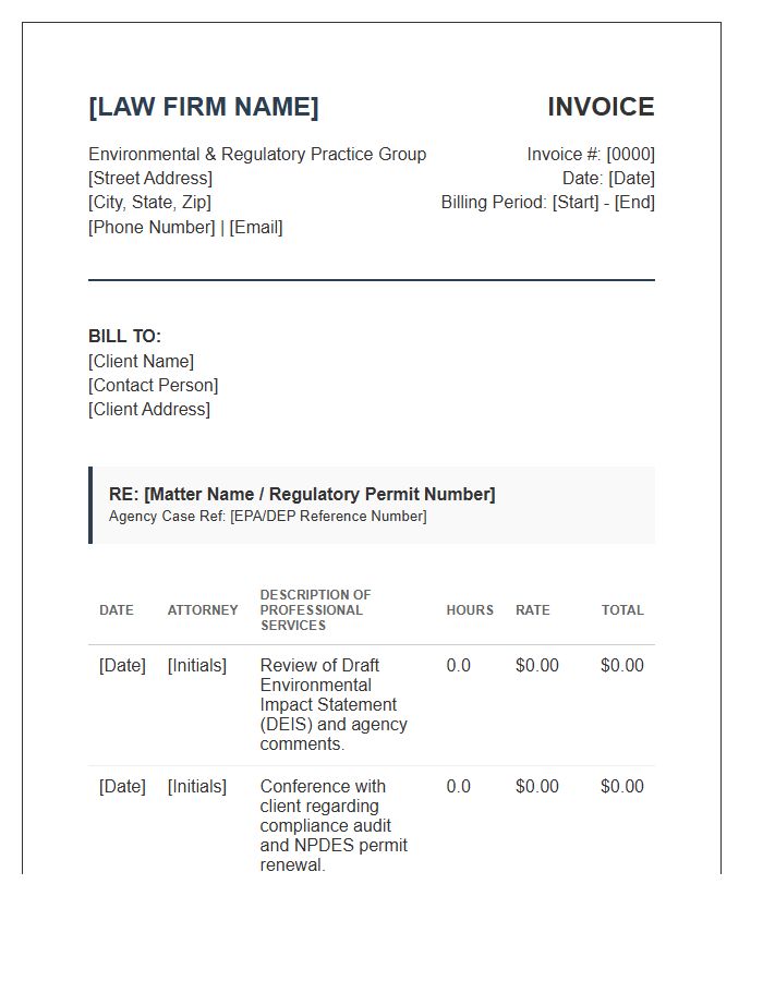 Environmental Regulatory Law Firm Invoice Template