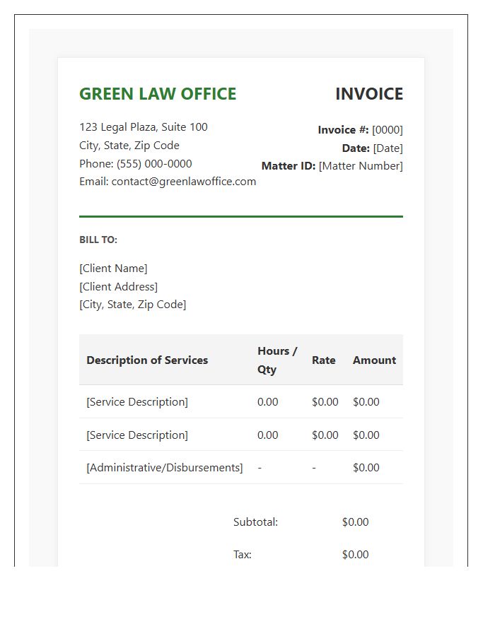 Green Law Office Professional Invoice Template
