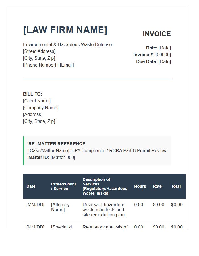 Hazardous Waste Law Firm Invoice Template