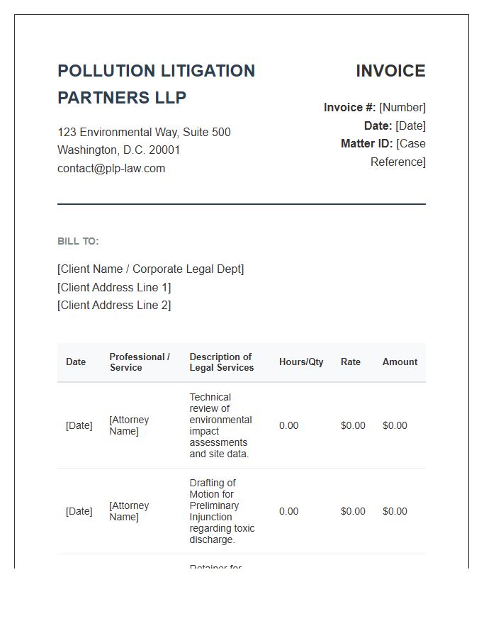 Pollution Litigation Law Firm Invoice Template