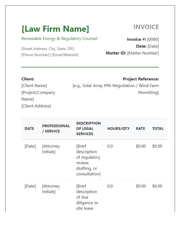 Renewable Energy Law Firm Invoice Template