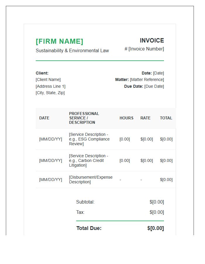 Sustainability Law Firm Billing Invoice Template