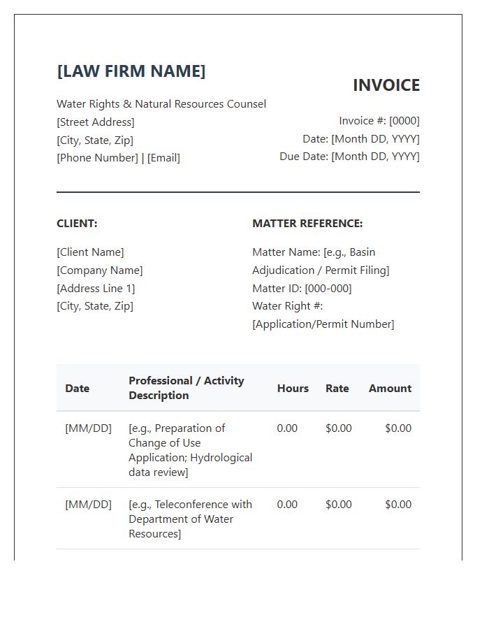 Water Rights Law Firm Invoice Template