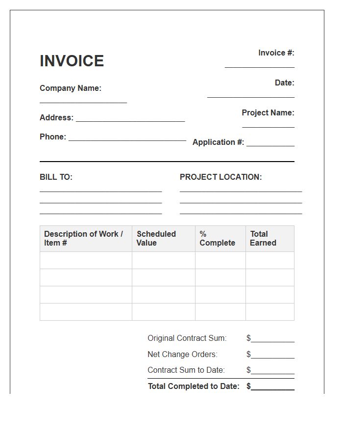 Construction Contract Billing Invoice Template