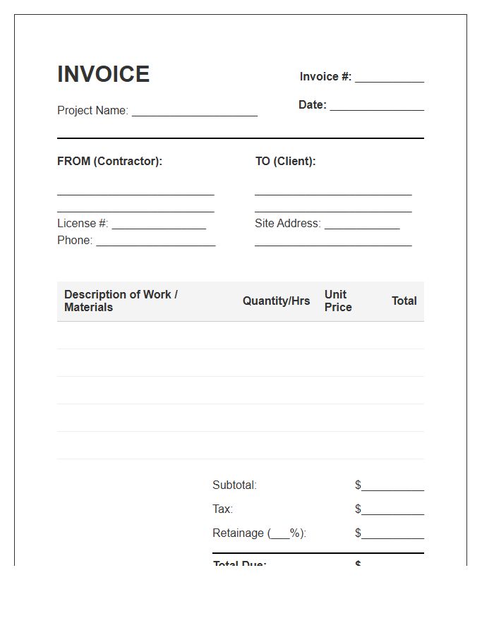 Construction Site Project Invoice Template