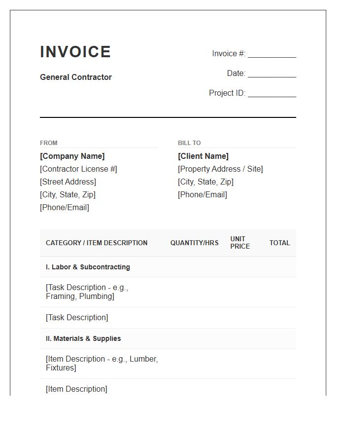 Detailed General Contractor Expense Invoice Template
