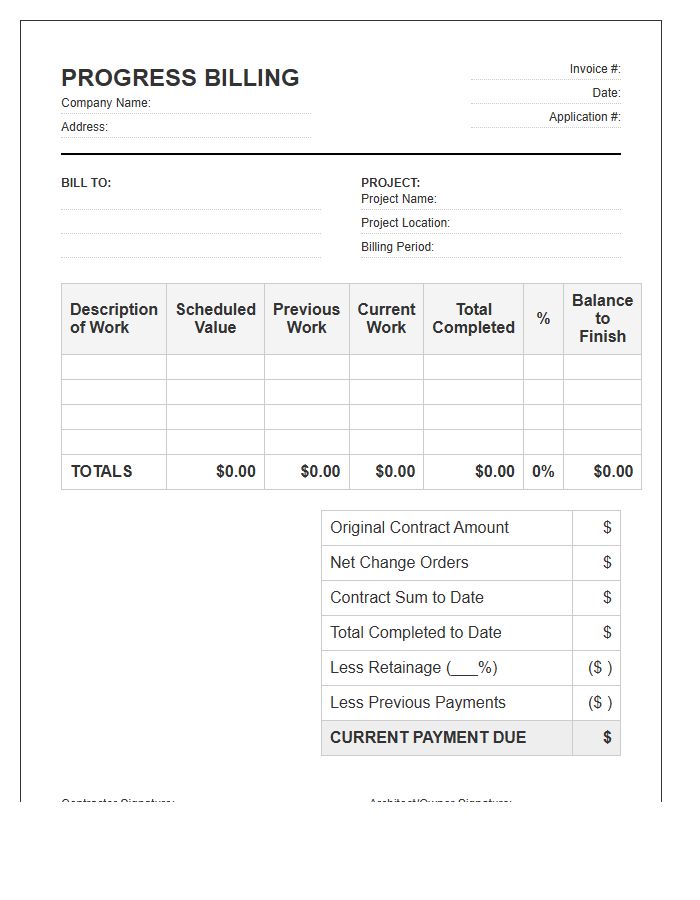 General Contracting Progress Billing Invoice Template