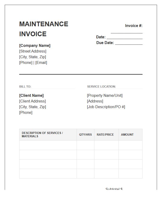 General Contractor Maintenance Service Invoice Template