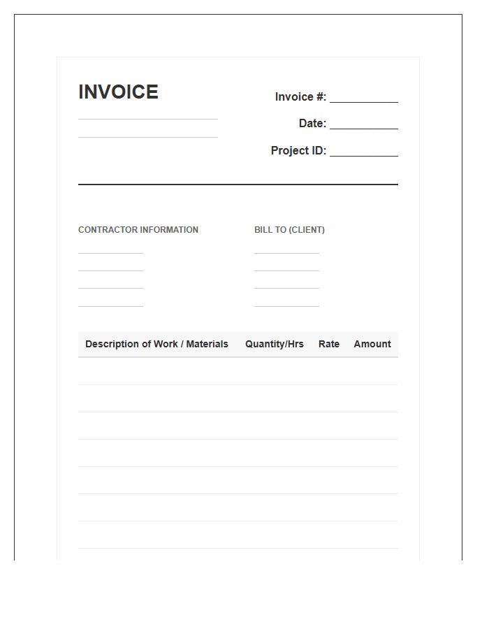 General Contractor Service Billing Invoice Template
