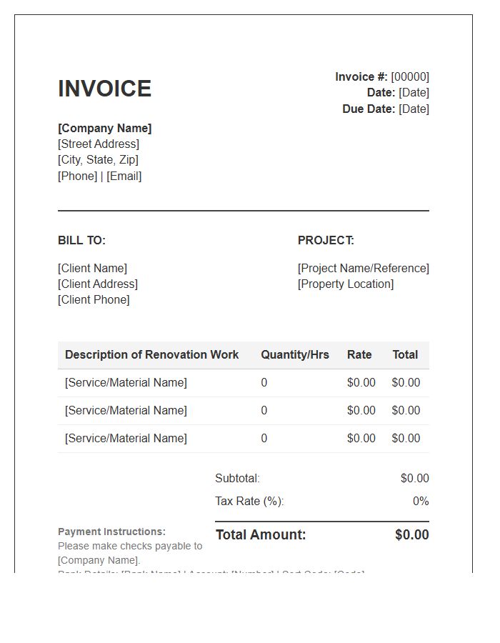 Home Renovation Service Invoice Template