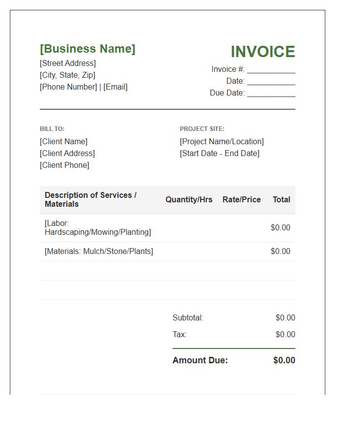 Landscaping General Contractor Invoice Template