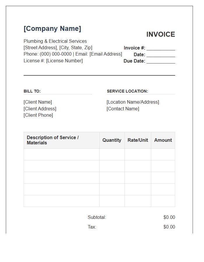 Plumbing And Electrical Contractor Invoice Template