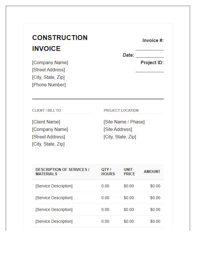 Professional Construction Management Invoice Template