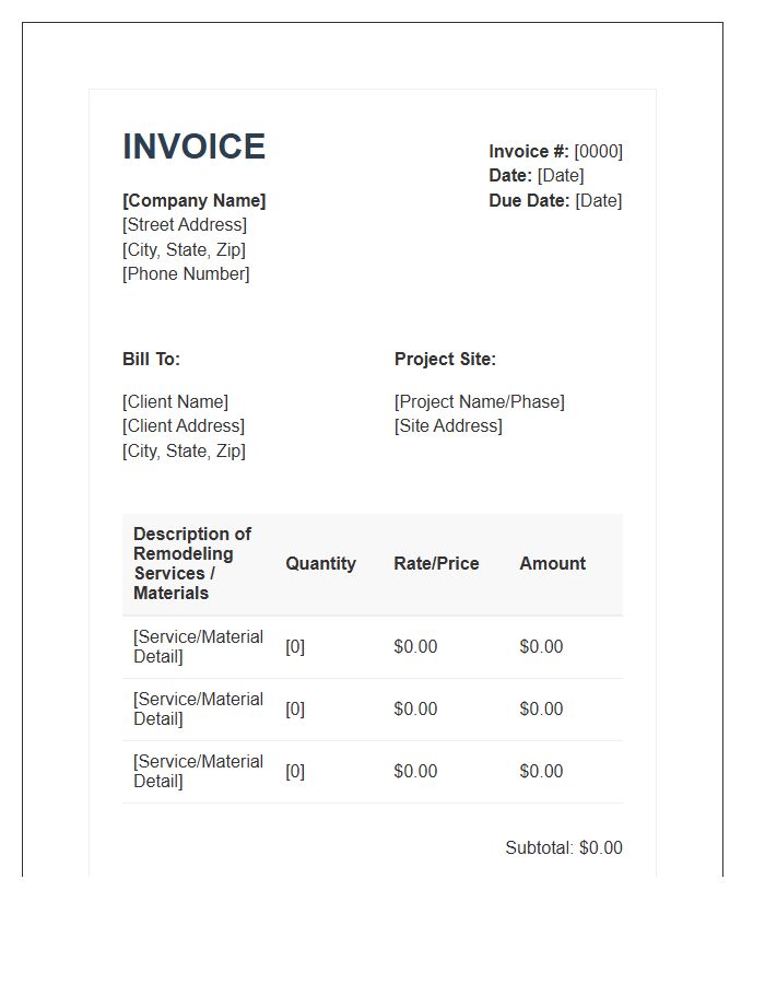 Remodeling Service Billing Invoice Template
