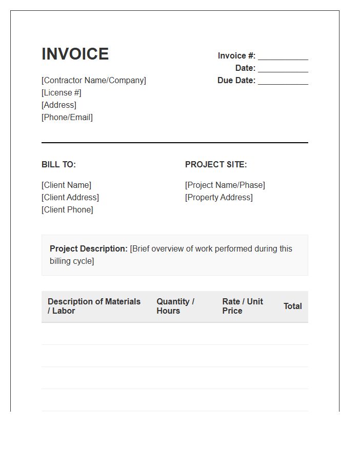 Residential Construction Project Billing Invoice Template