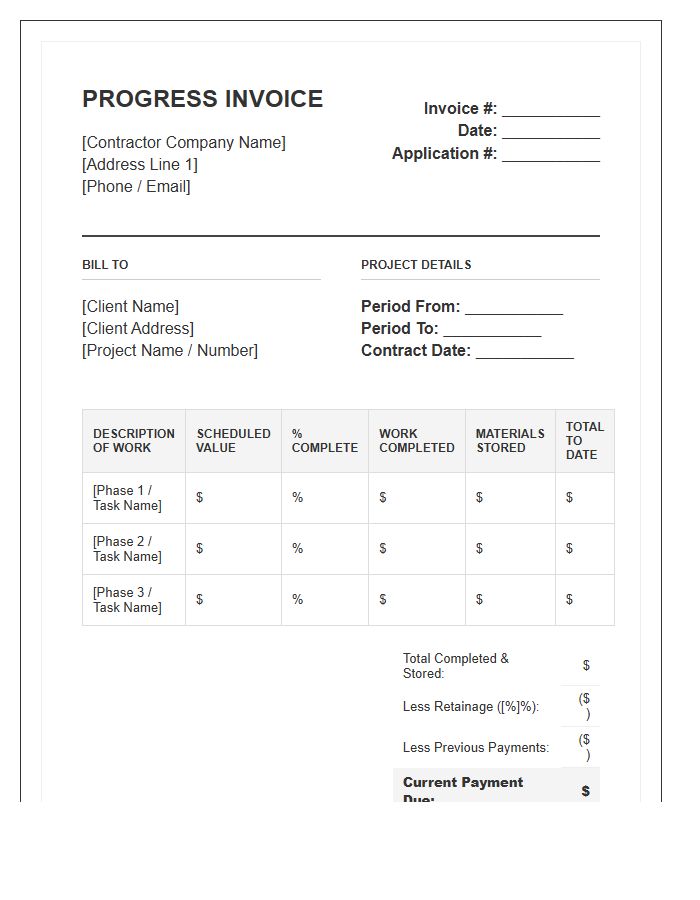 Construction Progress Payment Invoice Template