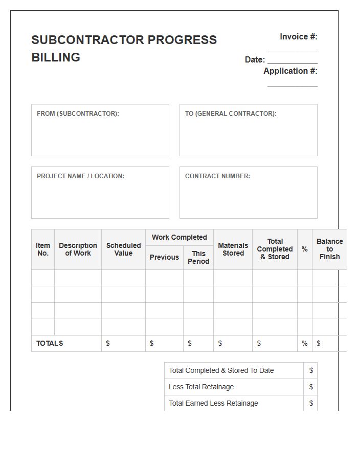 Subcontractor Schedule Of Values Invoice Template