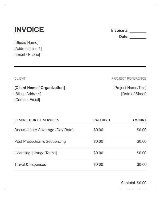 Documentary Photography Service Invoice Template