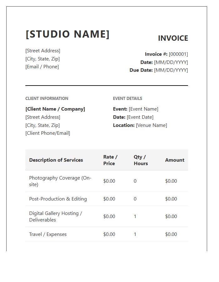 Event Photography Professional Invoice Template