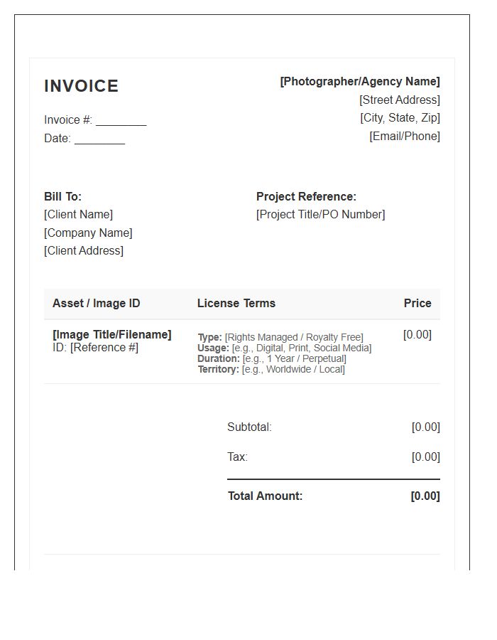 Stock Photography Licensing Invoice Template