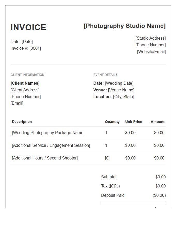 Wedding Photography Service Invoice Template
