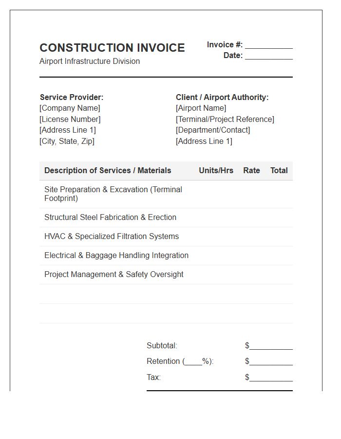 Airport Terminal Construction Services Invoice Template