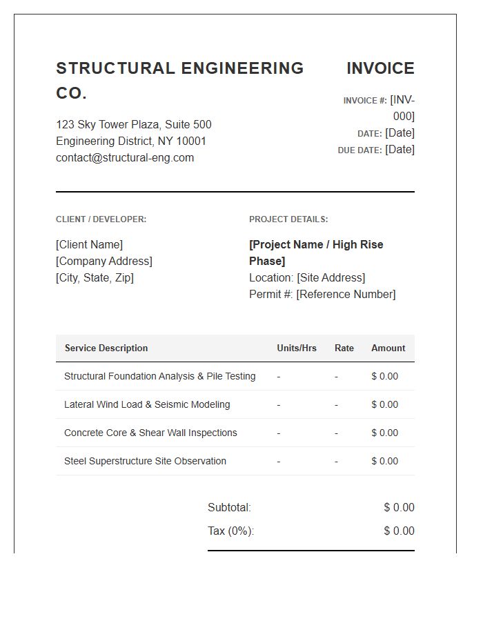 High Rise Structural Engineering Construction Invoice Template