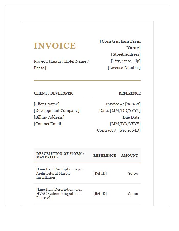 Luxury Hotel Development Construction Invoice Template