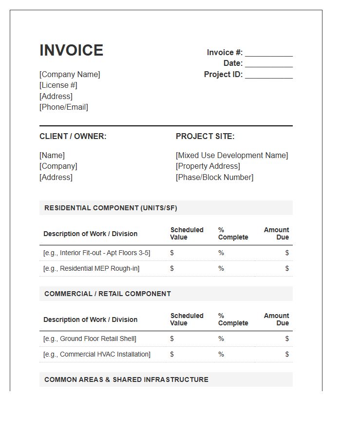 Mixed Use Property Construction Billing Invoice Template