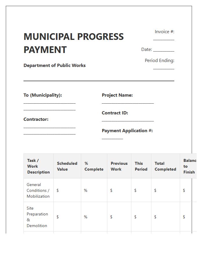 Municipal Building Construction Schedule Invoice Template