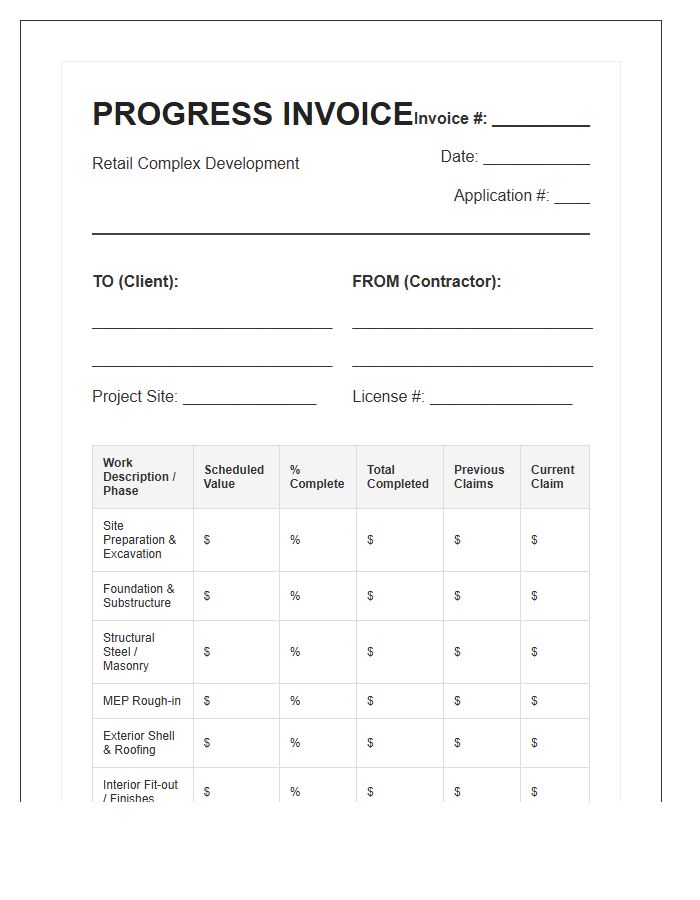 Retail Complex Development Progress Invoice Template