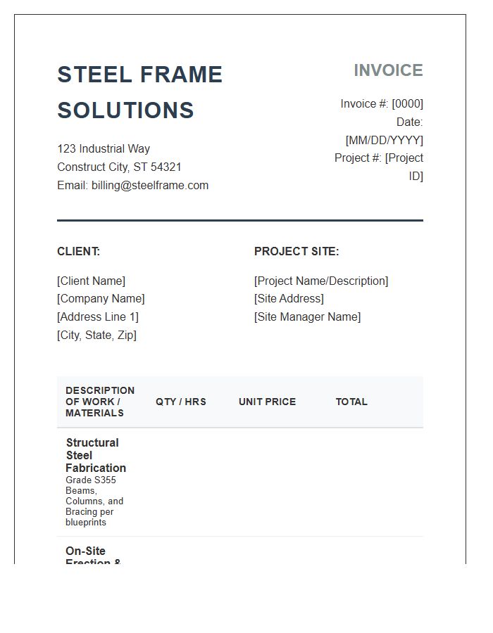 Steel Frame Building Construction Services Invoice Template
