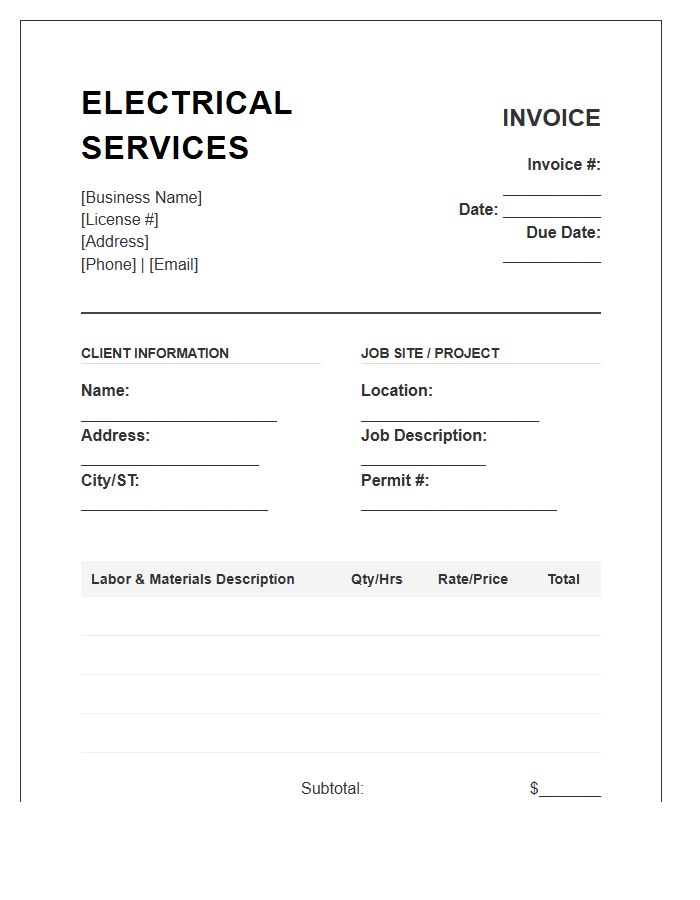 Detailed Electrical Job Invoice Template