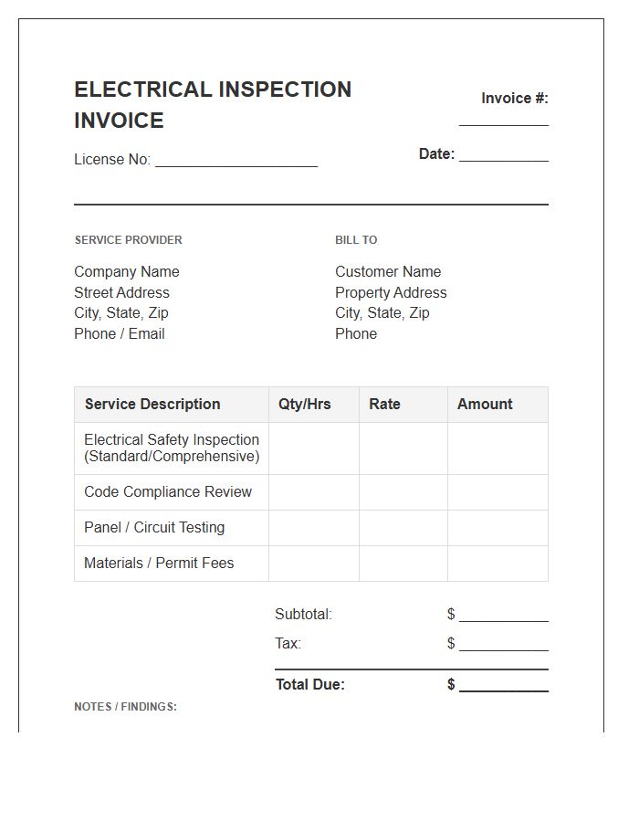Electrical Inspection Service Invoice Template