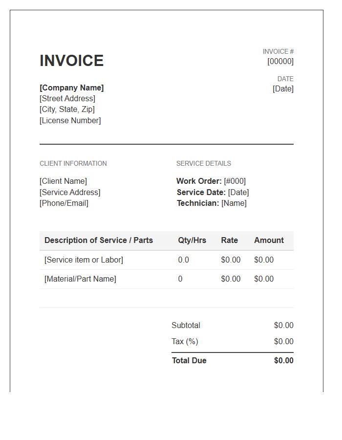 Electrical Maintenance Service Invoice Template