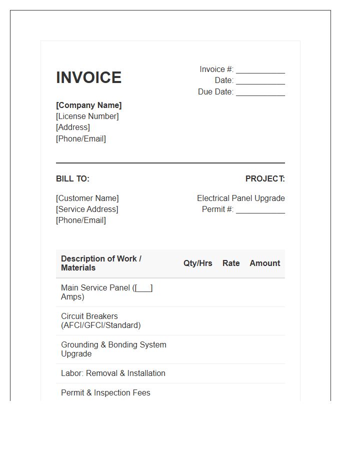 Electrical Panel Upgrade Invoice Template
