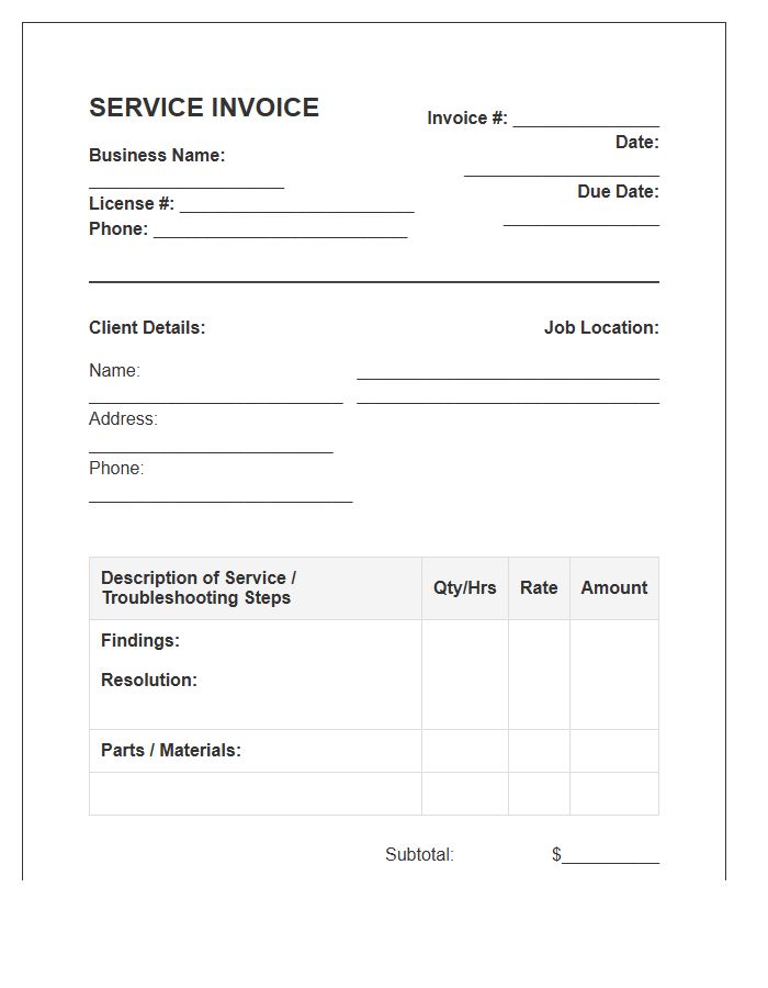 Electrical Troubleshooting Service Invoice Template