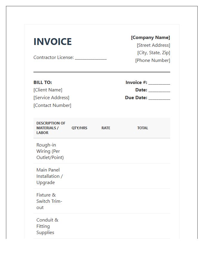 Electrical Wiring Installation Invoice Template
