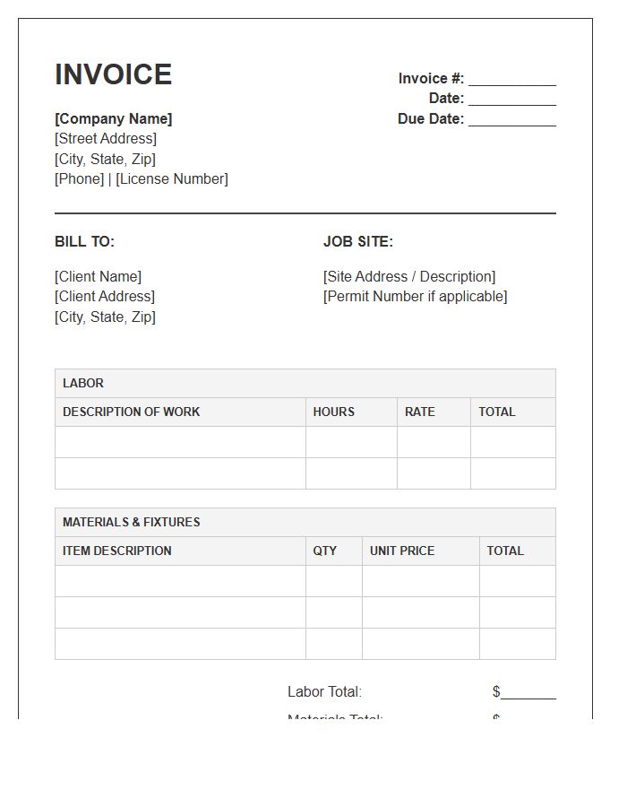 Electrician Labor And Materials Invoice Template
