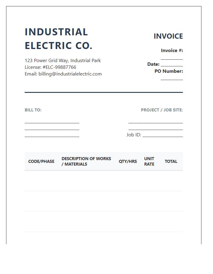 Industrial Electrical Contractor Invoice Template