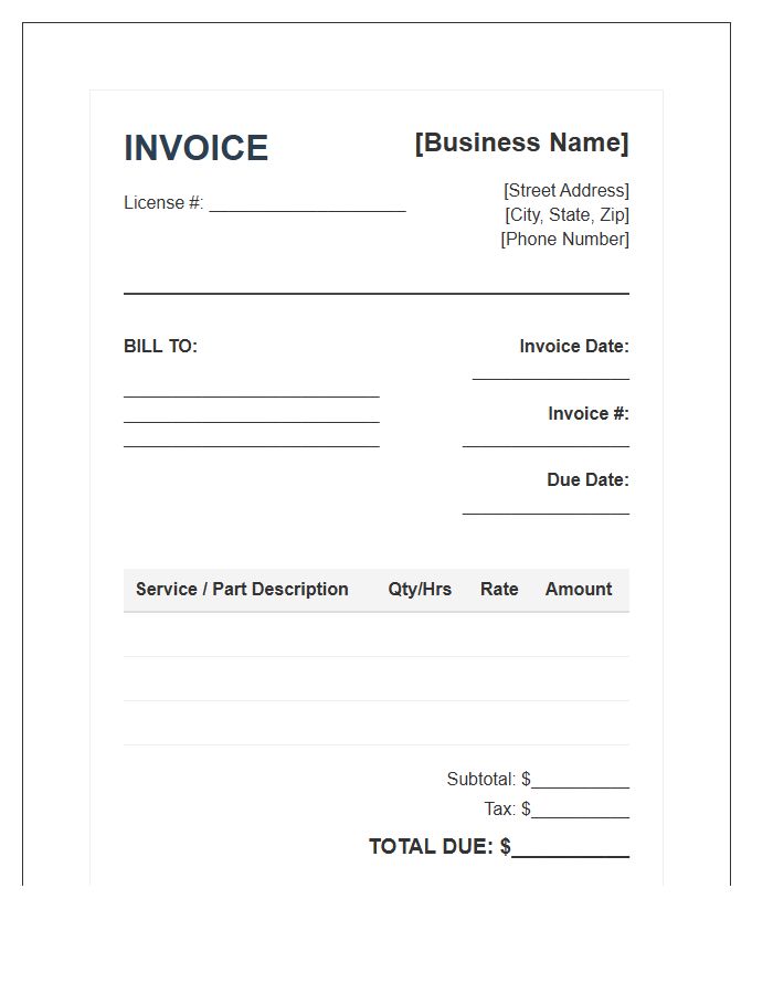 Licensed Electrician Service Invoice Template