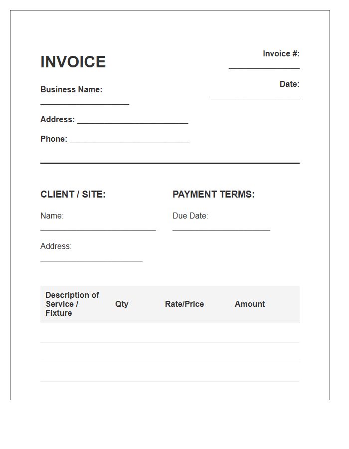 Lighting Installation Service Invoice Template
