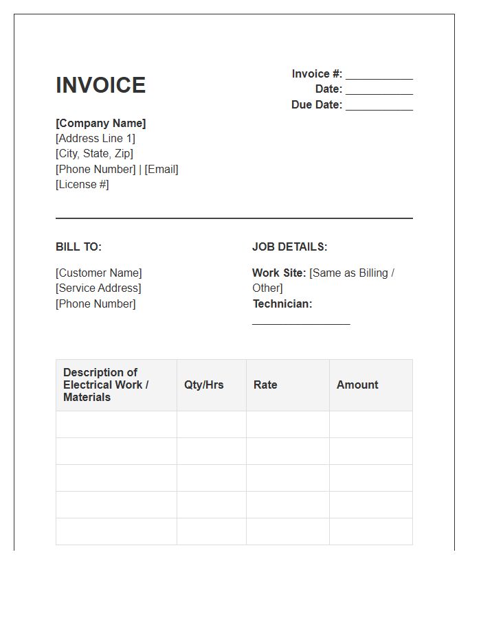 Residential Electrical Work Invoice Template