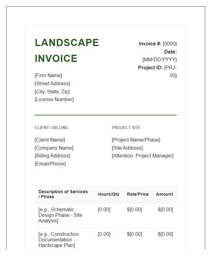 Commercial Landscape Architecture Design Invoice Template