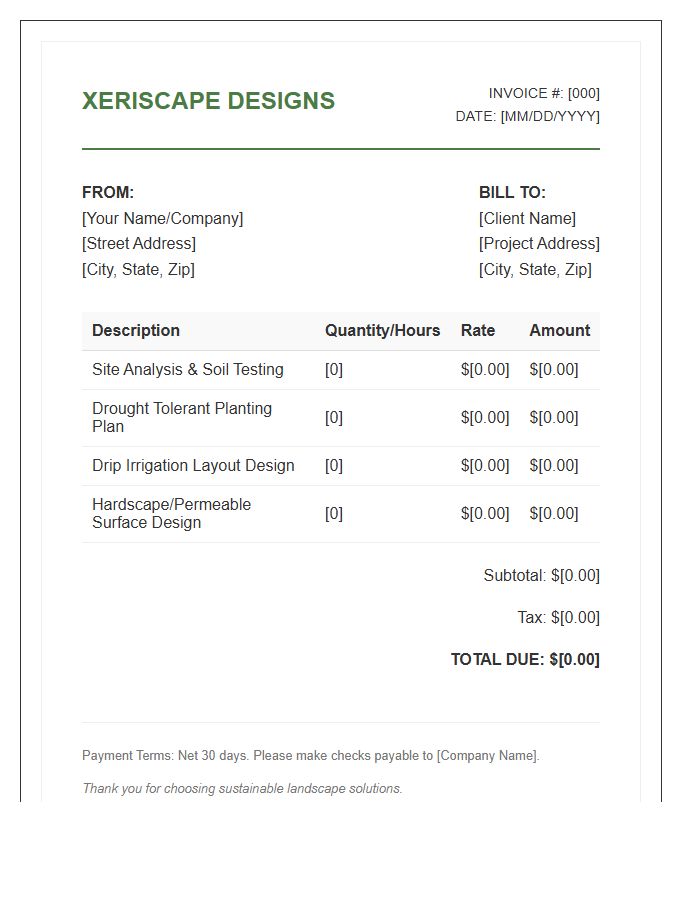 Drought Tolerant Landscape Design Invoice Template