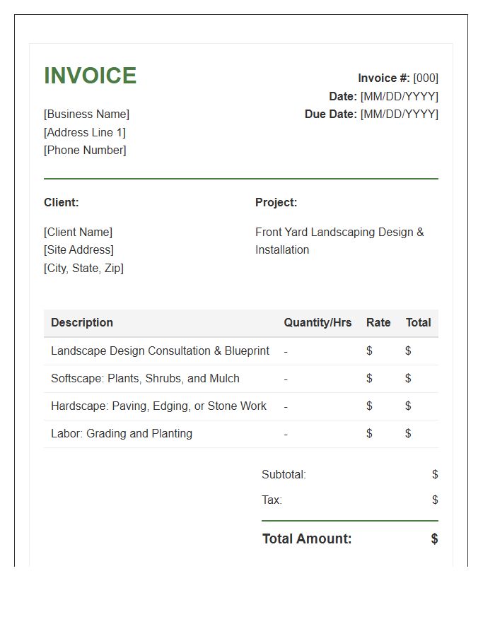 Front Yard Landscaping Design Invoice Template
