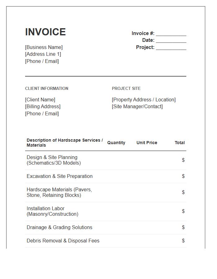 Hardscape Design Service Project Invoice Template