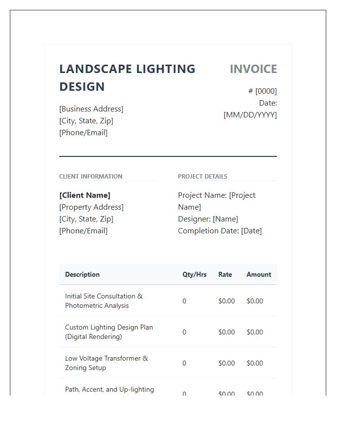 Landscape Lighting Design Service Invoice Template