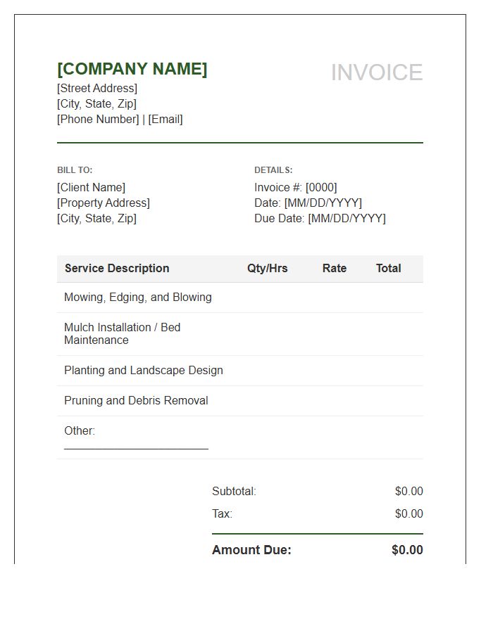 Landscape Maintenance And Design Invoice Template